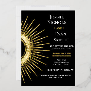 Geometrie Sun Modern Dunkle Hintergrundhochzeit Folieneinladung