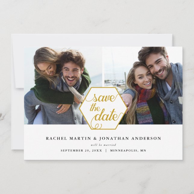 Geometrisch 2 Fotocollage Hochzeitssache Datum spe Save The Date (Vorderseite)