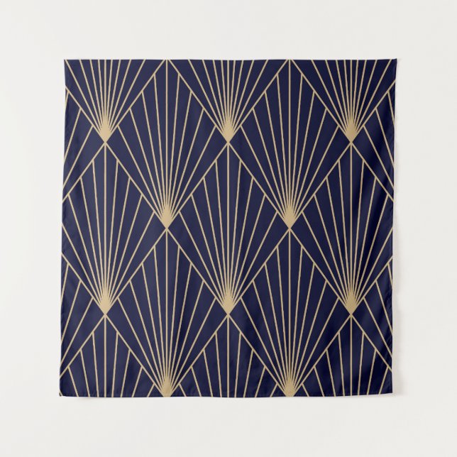 Geometrisch Abstrakt dunkelblau Wandteppich (Vorderseite)