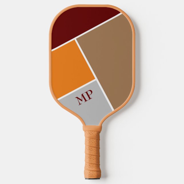 Geometrisch Abstrakt in Retrofarben mit Initialen Pickleball Schläger (Vorderseite)