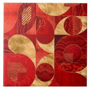 Geometrisch Abstrakt - Rote Texturen und Gold Fliese