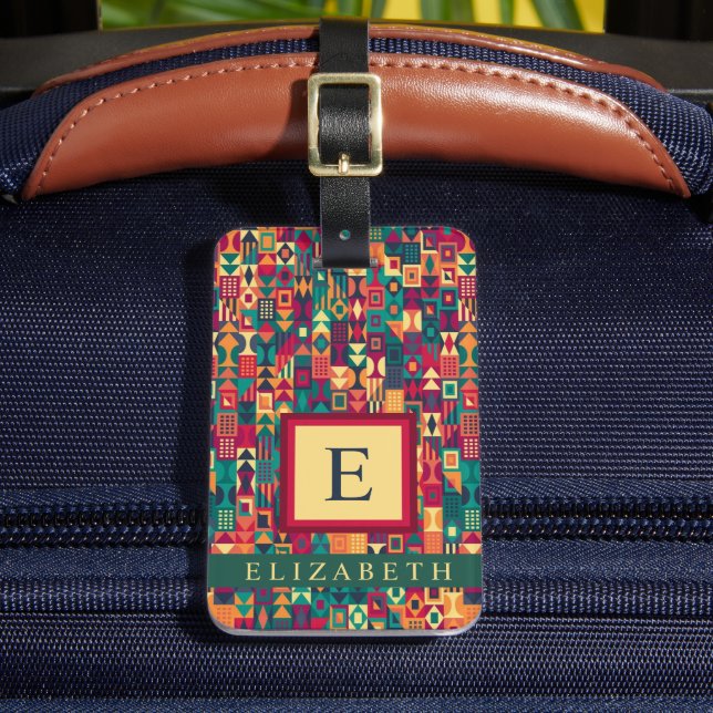 Geometrisch anpassbare rote gelbe grüne Formen Gepäckanhänger (Vorderseite Insitu 2)