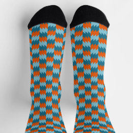 geometrisch aquamarin und orange socken