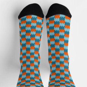 geometrisch aquamarin und orange socken