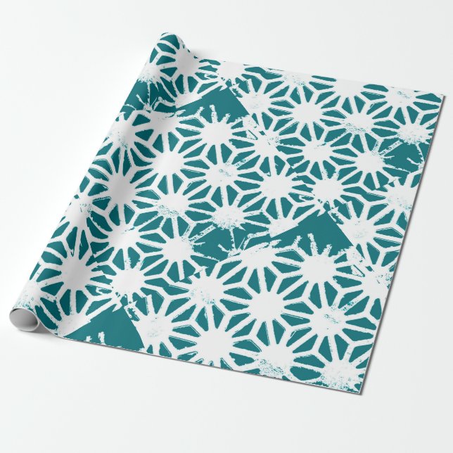 geometrisch aquamarin-weiß geschenkpapier (Ungerollt)