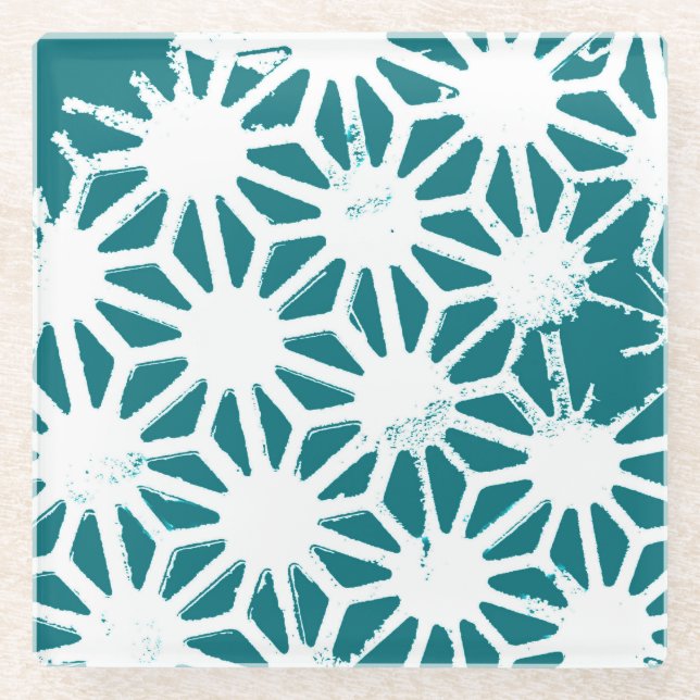 geometrisch aquamarin-weiß glasuntersetzer (Vorderseite)