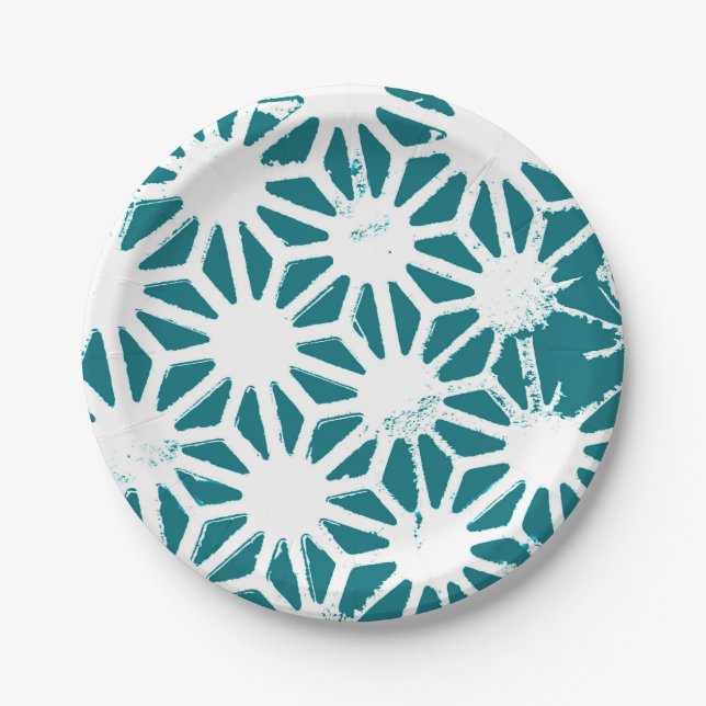 geometrisch aquamarin-weiß pappteller (Vorderseite)
