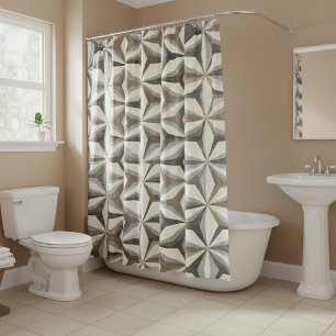 Geometrisch aus Grau, Braun und Creme Duschvorhang