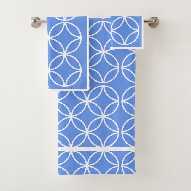 geometrisch-blaue Kornblume Badhandtuch Set (Insitu)