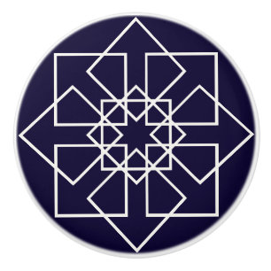 geometrisch-blaue und weiße Indigo-Formen Keramikknauf