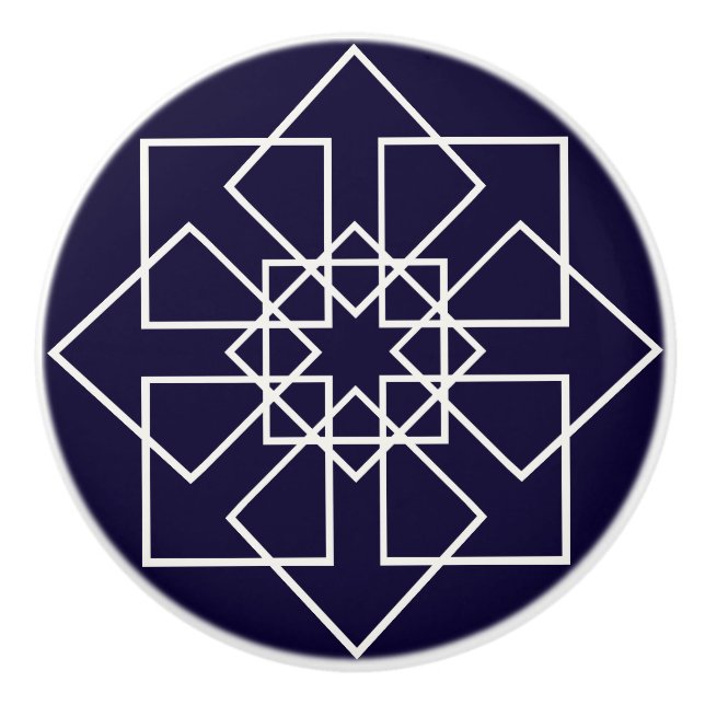 geometrisch-blaue und weiße Indigo-Formen Keramikknauf (Vorderseite)