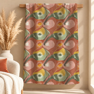 Geometrisch Boho Regenbogen Blätter Wurfdecke Deko Fleecedecke