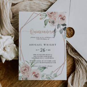 Geometrisch Classic Dusty Pink Rose Quinceañera Einladung