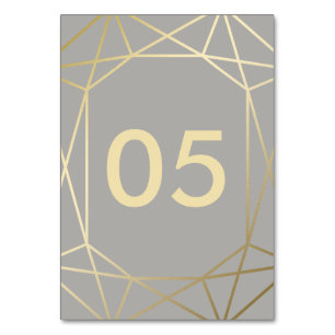geometrisch   Dove Grey and Gold Wedding Table Car Tischnummer