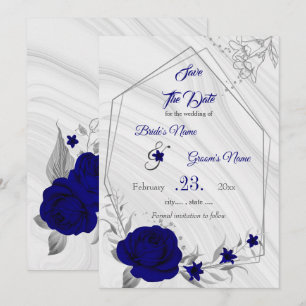 geometrisch elegantes Royal Blue Silber Grau Save The Date