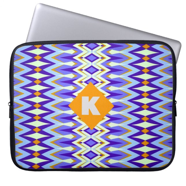 Geometrisch für Monogram Letter K Blau und Orange  Laptopschutzhülle (Vorderseite)