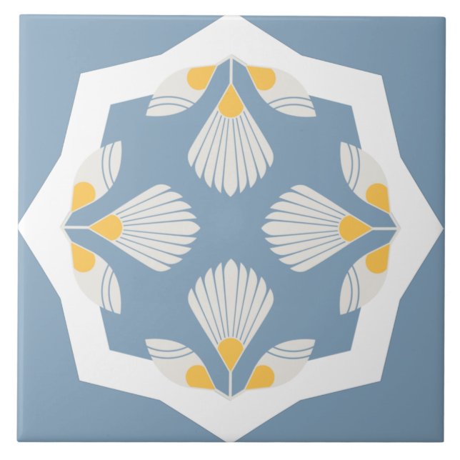geometrisch gelb und aquamarine ethnische Blume Fliese (Vorderseite)