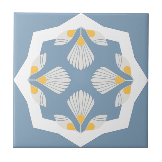 geometrisch gelb und aquamarine ethnische Blume Fliese (Vorderseite)
