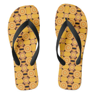 geometrisch-gelbe und schwarze Blume Flip Flops