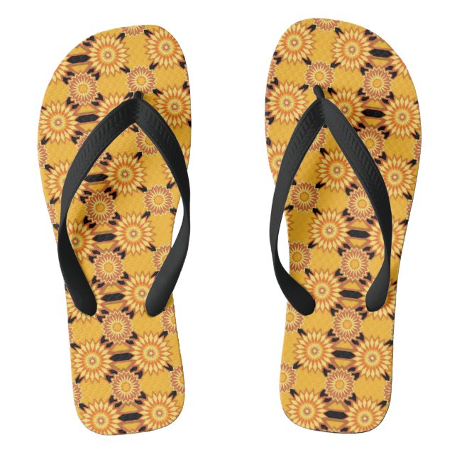 geometrisch-gelbe und schwarze Blume Flip Flops (Fußbett)