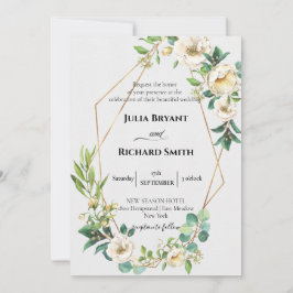 Geometrisch Gold | White Floral Foliage Wedding Einladung