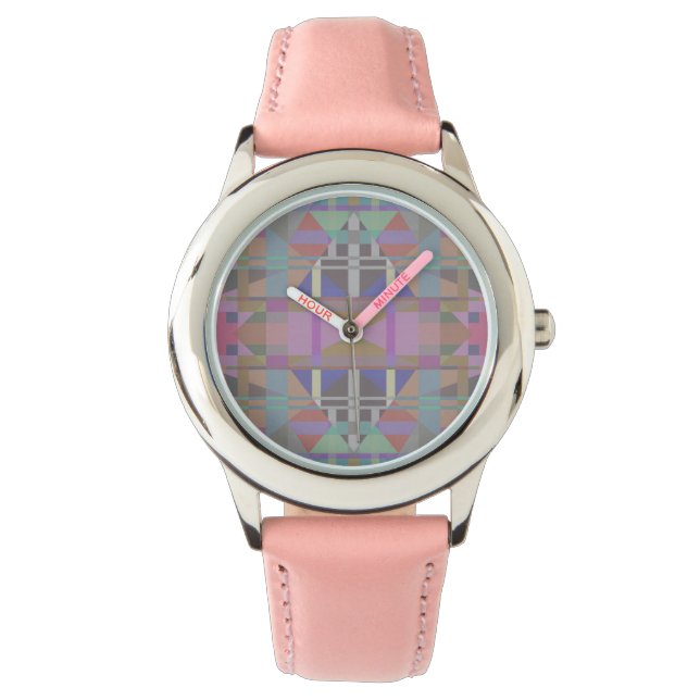 Geometrisch grün Lila rosa Armbanduhr (Vorderseite)