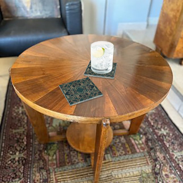 geometrisch grün und Gold Glasuntersetzer (Von Creator hochgeladen)