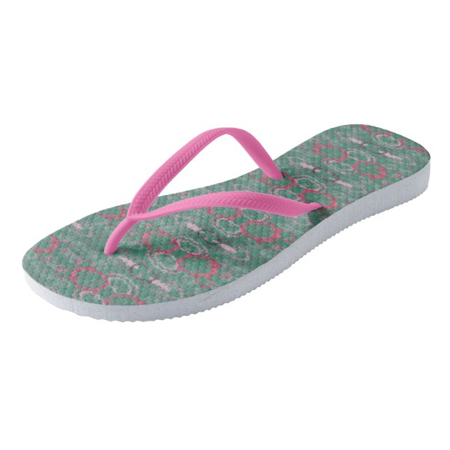 geometrisch grün und rosa Abstrakt 2 Flip Flops (Schrägansicht)
