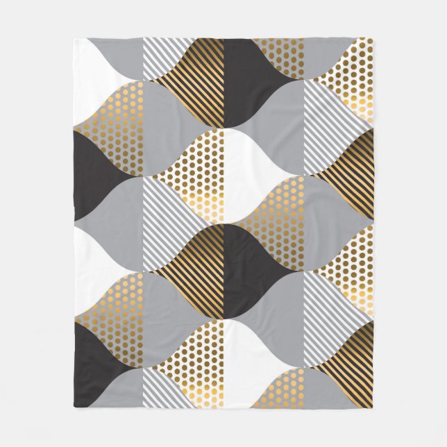 Geometrisch Luxus: schwarz, goldfarbenes Muster Fleecedecke (Vorderseite)