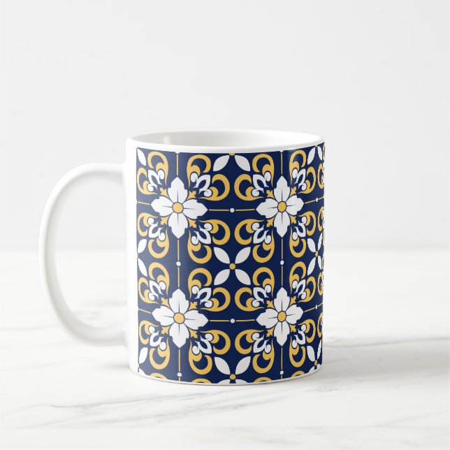 geometrisch-marokkanisch-blaue goldene Zierfliese Kaffeetasse (Links)