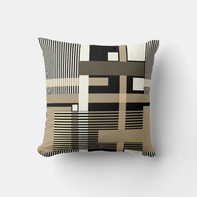 geometrisch-minimalistisch-schwarz-beige Patchwork Kissen (Vorderseite)