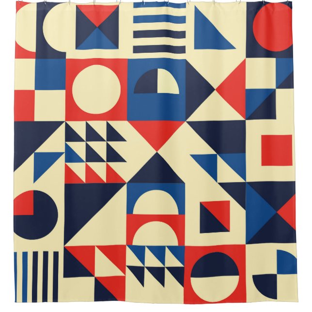 Geometrisch Mitte des Jahrhunderts: Funky Retro Mu Duschvorhang (Vorderseite)