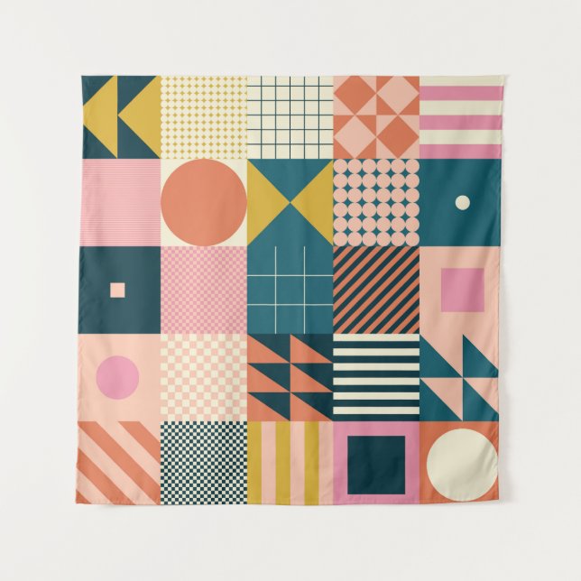 Geometrisch modern Abstrakt: Farbiges Design Wandteppich (Vorderseite)
