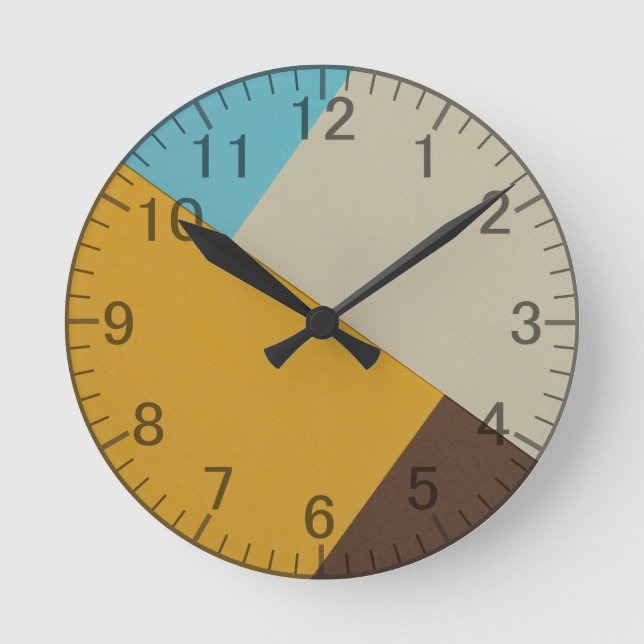 geometrisch, modern Blau, Senf, braune Retro Runde Wanduhr (Vorderseite)