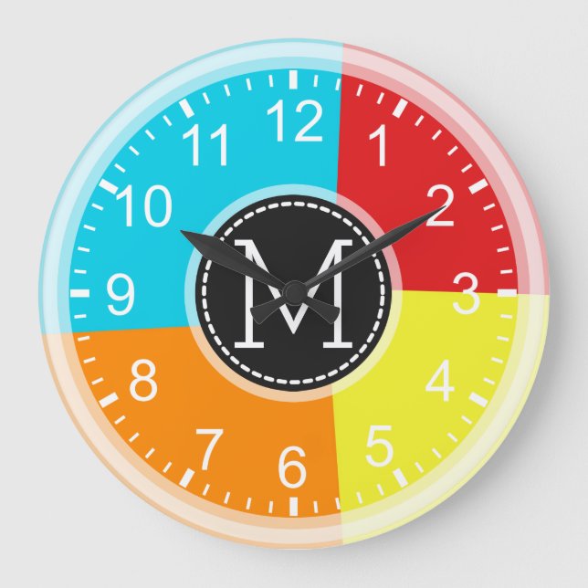 Geometrisch, modern, Retro farbig #3 Große Wanduhr (Vorderseite)