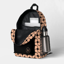 Geometrisch-moderne Peach Black Monogram Bedruckter Rucksack