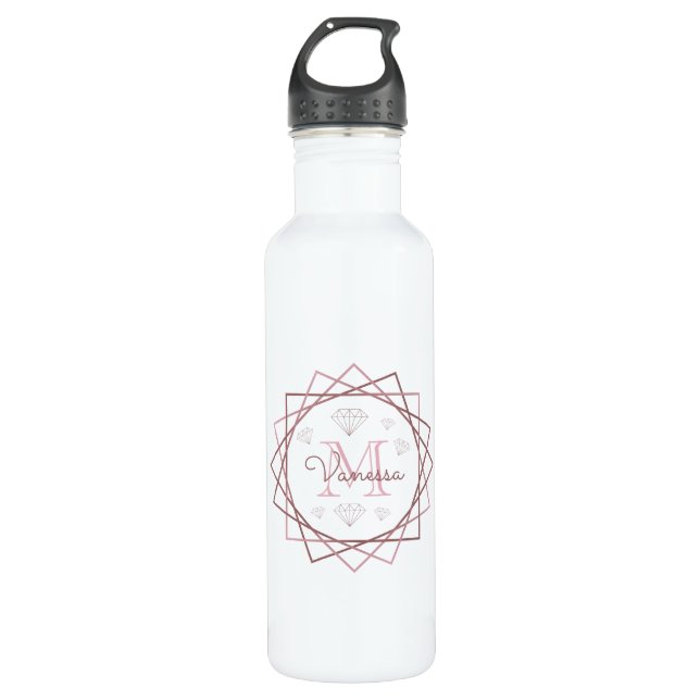 Geometrisch moderne Rose Gold Monogram Edelstahlflasche (Vorderseite)