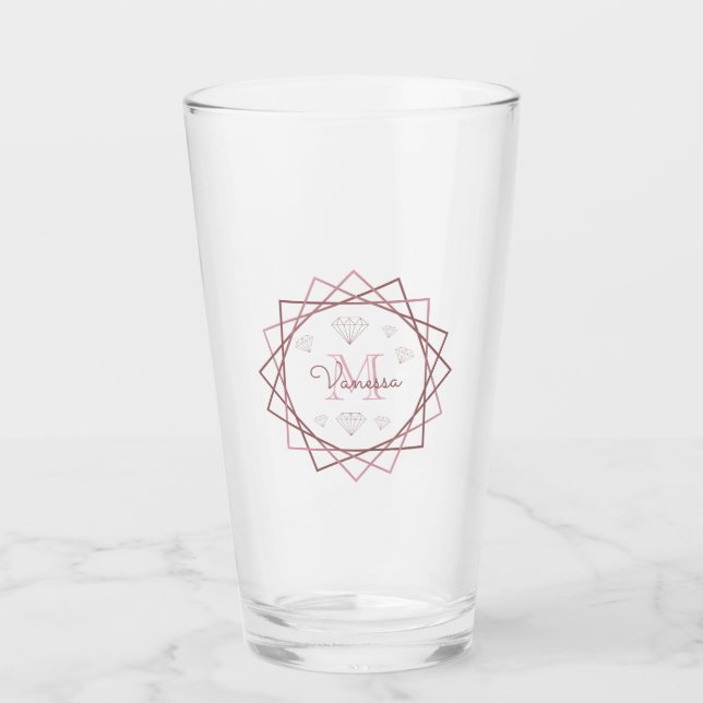 Geometrisch moderne Rose Gold Monogram Glas (Vorderseite)