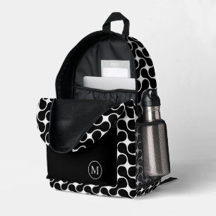 Geometrisch moderne Schwarz-Weiß-Monogramm Bedruckter Rucksack