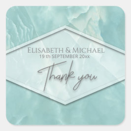 geometrisch-romantische aquamarine Marmorkalligrap Quadratischer Aufkleber