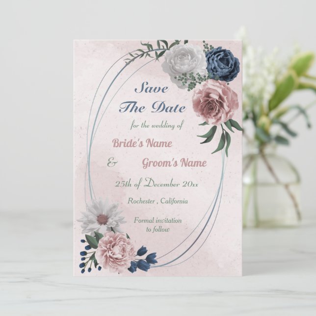 geometrisch rosa blau-weiß save the date (Stehend Vorderseite)