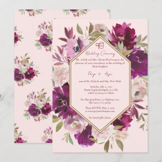 Geometrisch rosa Floral Sikh Ik Onkar Hochzeit Einladung