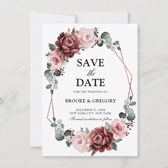 Geometrisch, rosa Mauve Rose Save the Date (Vorderseite)