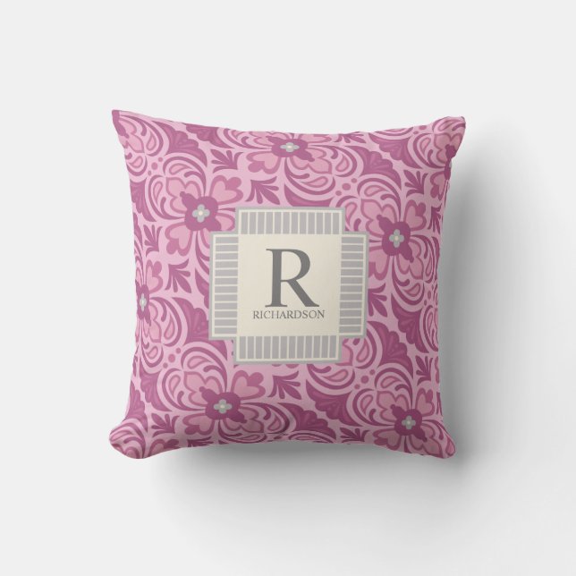 Geometrisch rosa Monogramm Kissen (Vorderseite)