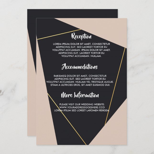 geometrisch rosa schwarz und gold einladung (Vorne/Hinten)