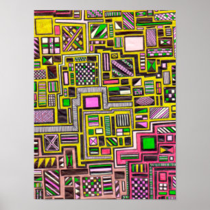 geometrisch rosa und gelbe Formen Pop Art Poster