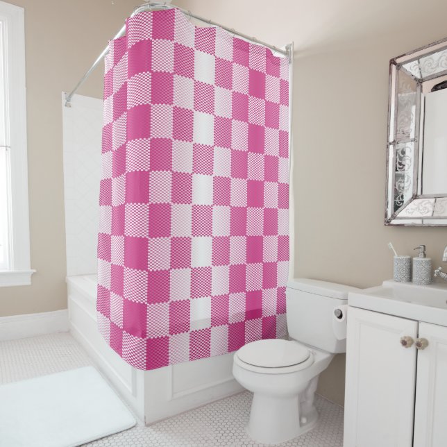 Geometrisch rosa und weiß kariert duschvorhang (Beispiel)