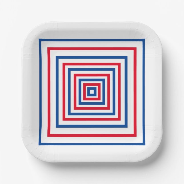 geometrisch-rot-blaue Quadrate für den geometrisch Pappteller (Vorderseite)