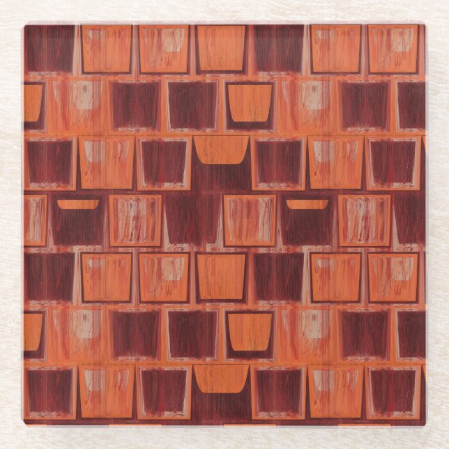 Geometrisch rot und orange glasuntersetzer (Vorderseite)