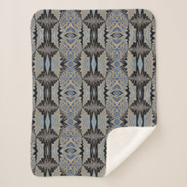 Geometrisch-rustikales Boho Brown und Blue Tribal Sherpadecke